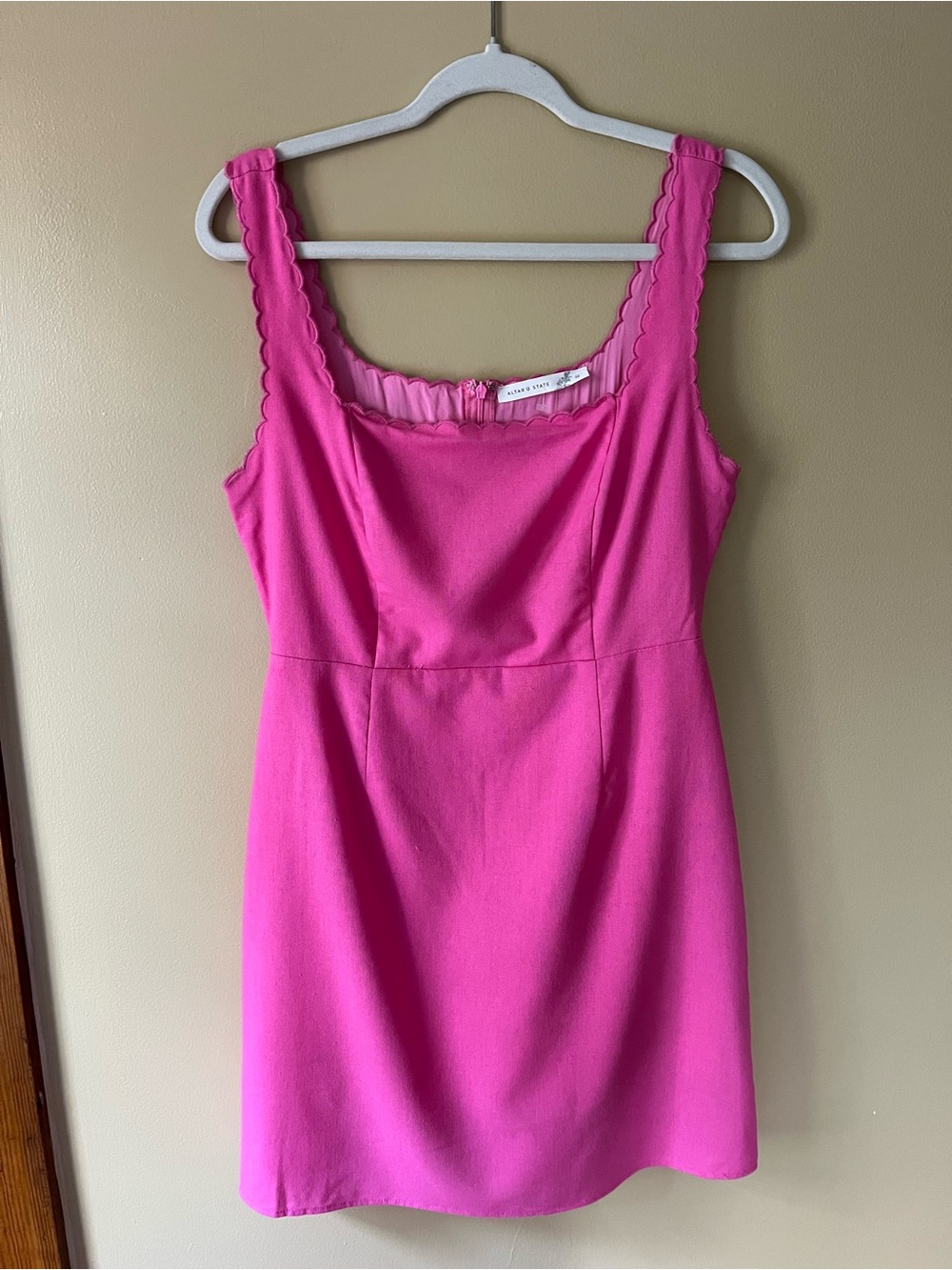 Altar'd State Bright Pink Scalloped Strap Mini Dress